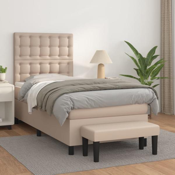 ARDEBO.de - Boxspringbett mit Matratze Cappuccino-Braun 80x200cm Kunstleder