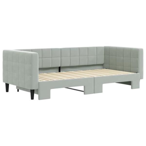 Tagesbett Ausziehbar Hellgrau 90x190 cm Samt