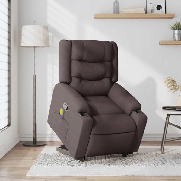 Massagesessel mit Aufstehhilfe Dunkelbraun Stoff
