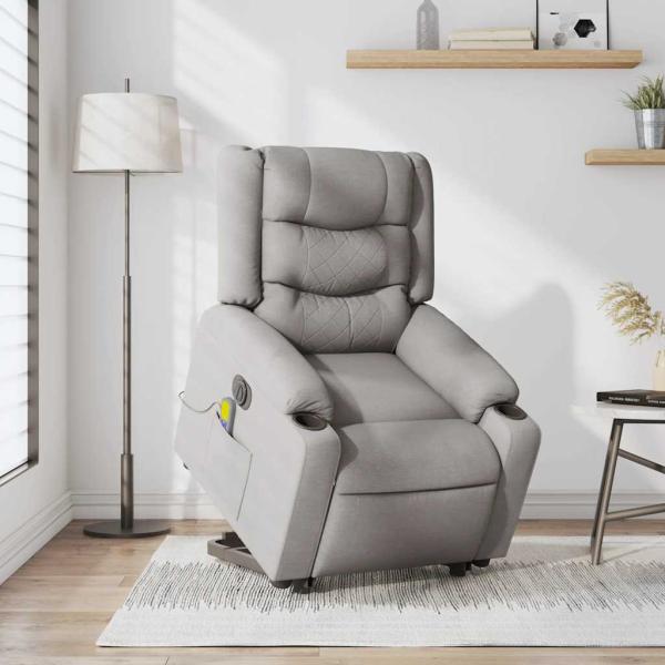 Massagesessel mit Aufstehhilfe Elektrisch Wolkengrau Stoff