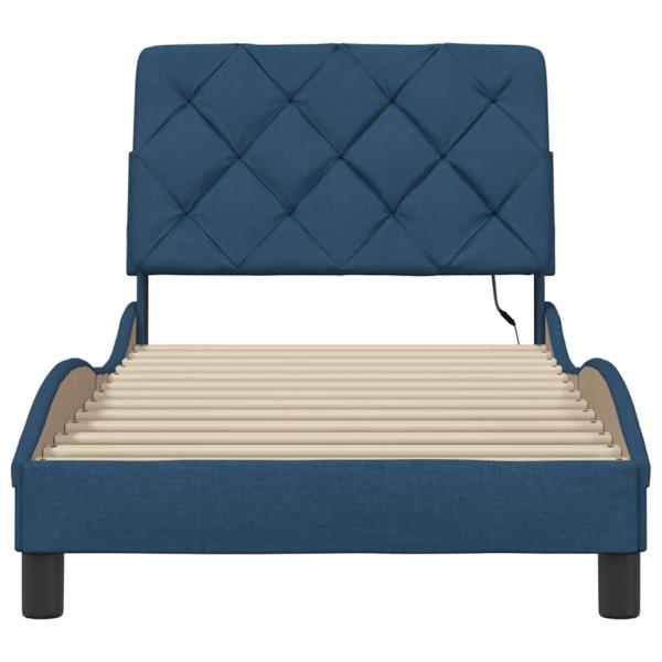 Bettgestell mit LED ohne Matratze Blau 90x190 cm Stoff