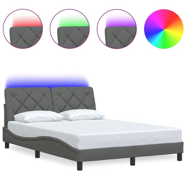Bettgestell mit LED ohne Matratze Dunkelgrau 140x200 cm Stoff