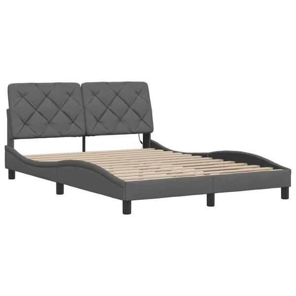 Bettgestell mit LED ohne Matratze Dunkelgrau 140x200 cm Stoff