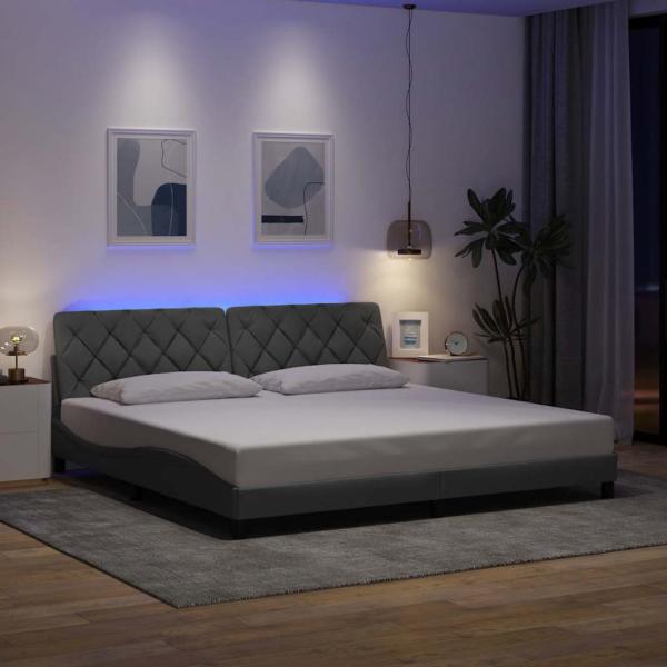 ARDEBO.de - Bettgestell mit LED ohne Matratze Hellgrau 200x200 cm Stoff