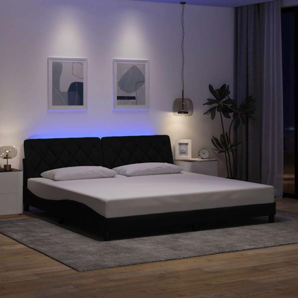 ARDEBO.de - Bettgestell mit LED ohne Matratze Schwarz 200x200 cm Stoff