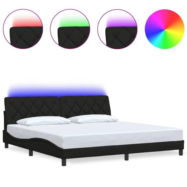 Bettgestell mit LED ohne Matratze Schwarz 200x200 cm Stoff