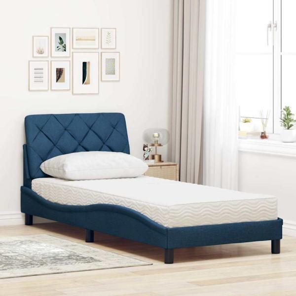 Bett mit Matratze Blau 90x190 cm Stoff