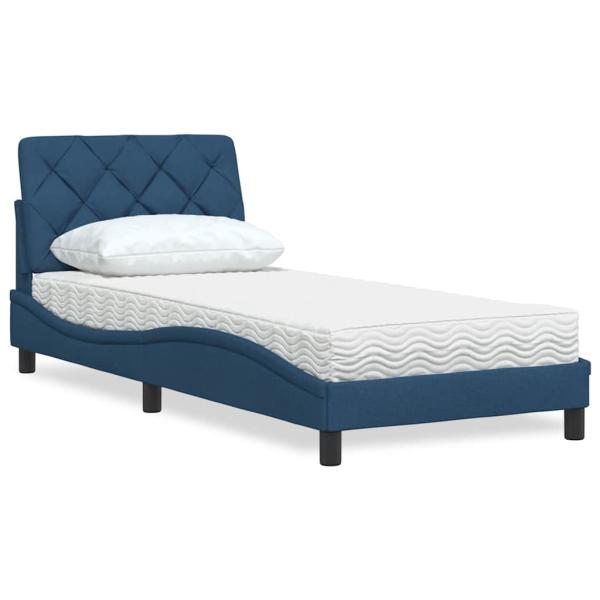 ARDEBO.de - Bett mit Matratze Blau 90x200 cm Stoff