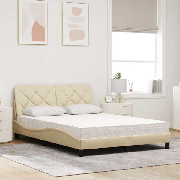 Bett mit Matratze Creme 140x190 cm Stoff