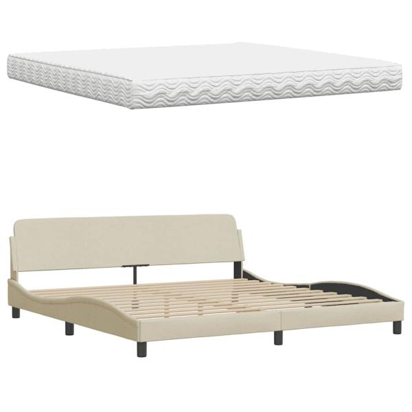 Bett mit Matratze Creme 200x200 cm Stoff