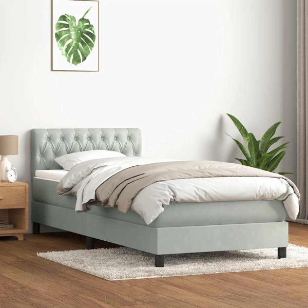 Boxspringbett mit Matratze & LED Hellgrau 80x220 cm Samt