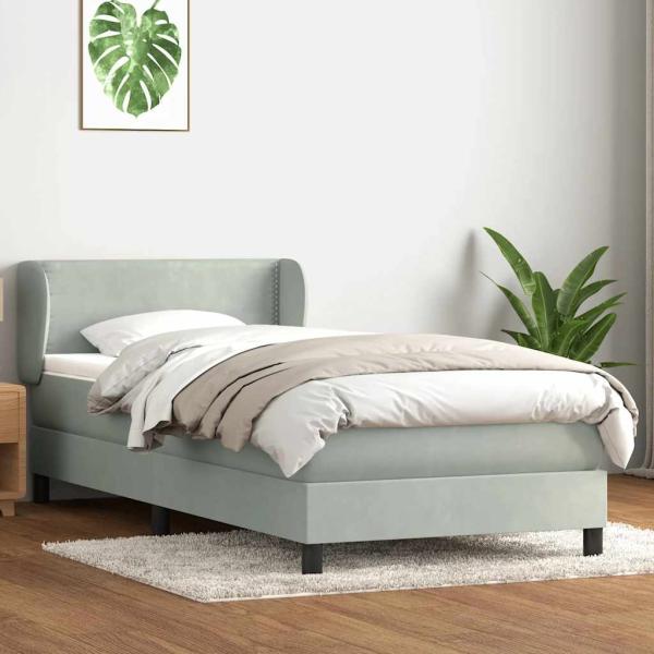 ARDEBO.de - Boxspringbett mit Matratze Hellgrau 80x220 cm Samt