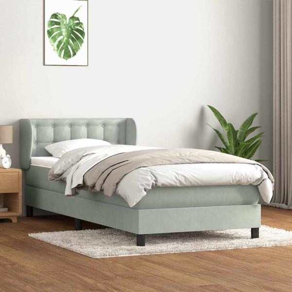 ARDEBO.de - Boxspringbett mit Matratze Hellgrau 80x220 cm Samt