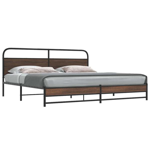 ARDEBO.de - Metallbett ohne Matratze Braun Eichen-Optik 183x213 cm