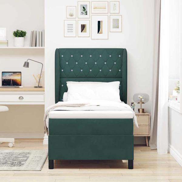 ARDEBO.de - Boxspringbett mit Matratze Dunkelgrün 190 x 90 cm Samt