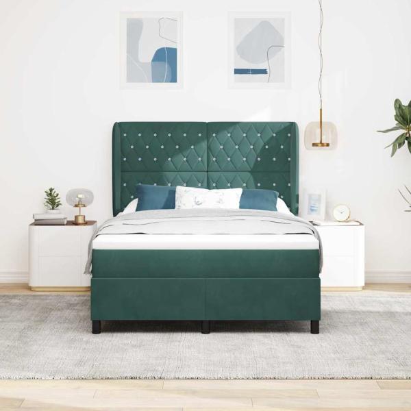 Boxspringbett mit Kopfteil Dunkelgrün 200 x 140 cm Samt