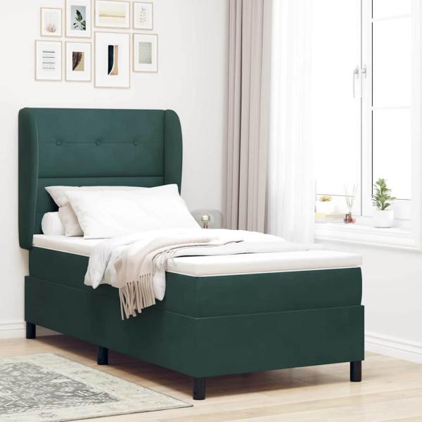 ARDEBO.de - Boxspringbett mit Kopfteil Dunkelgrün 190 x 90 cm Samt