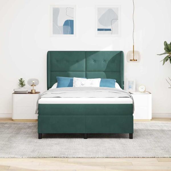 ARDEBO.de - Boxspringbett mit Kopfteil Dunkelgrün 190 x 140 cm Samt