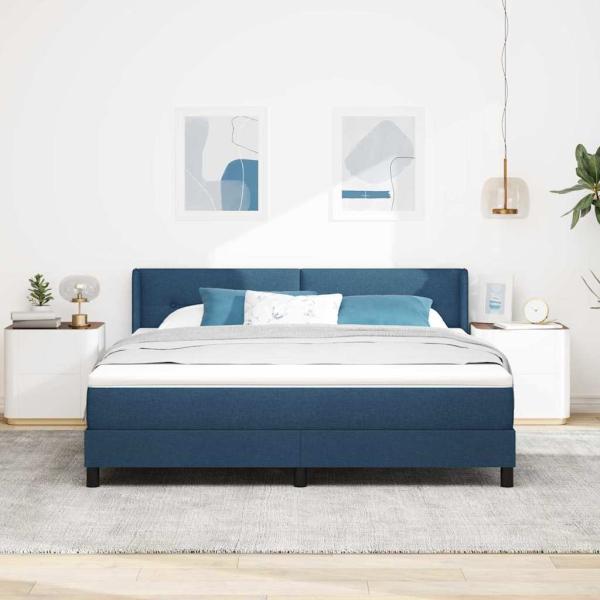 Boxspringbett mit Kopfteil Blau 200 x 180 cm Stoff