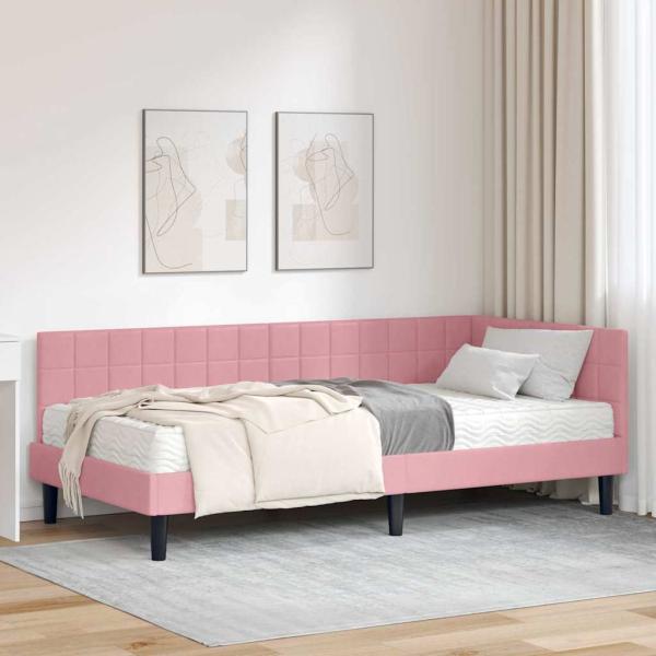 ARDEBO.de - Eckbettgestell mit Matratze 2 stk. Rosa 90 x 200 cm Samt