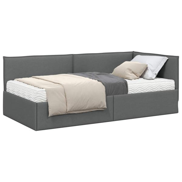 Eckbettgestell mit Matratze 2 stk. Dunkelgrau 90 x 190 cm Samt