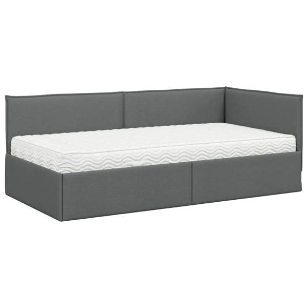 Eckbettgestell mit Matratze 2 stk. Dunkelgrau 90 x 190 cm Samt
