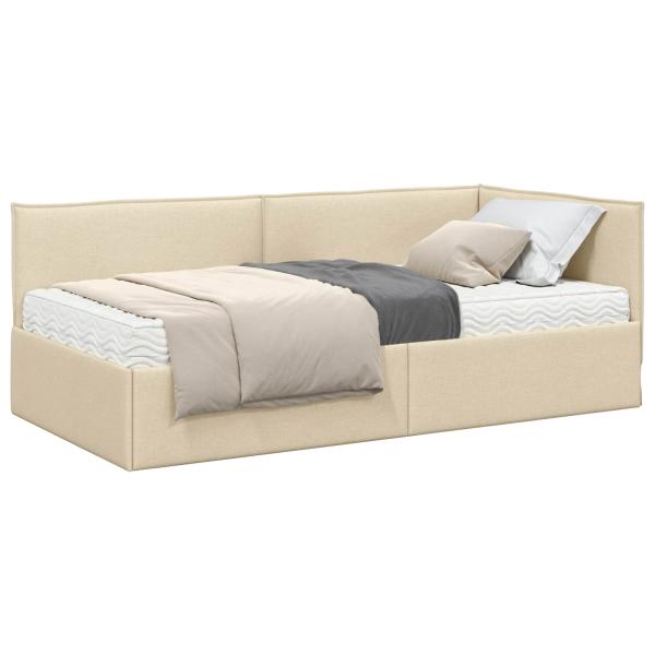 Eckbettgestell mit Matratze 2 stk. Creme 90 x 200 cm Samt