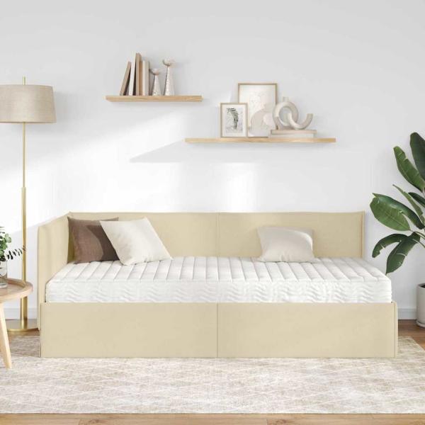 Eckbettgestell mit Matratze 2 stk. Creme 90 x 200 cm Samt