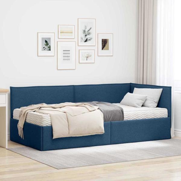 ARDEBO.de - Eckbettgestell mit Matratze 2 stk. Blau 90 x 200 cm Samt
