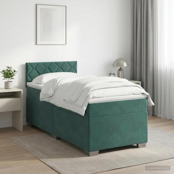 ARDEBO.de - Boxspringbett mit Matratze Dunkelgrün 100 x 200 cm Samt
