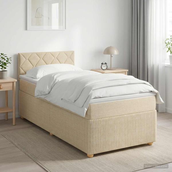 ARDEBO.de - Boxspringbett mit Matratze mit Kopfteil Creme 90 x 200 cm Stoff
