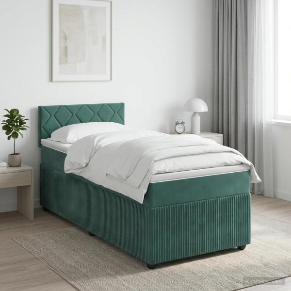 ARDEBO.de - Boxspringbett mit Matratze Dunkelgr?n 100 x 200 cm Samt