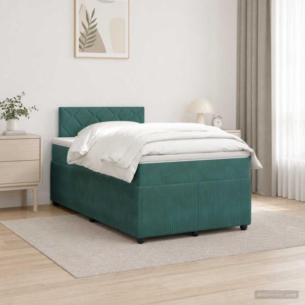 ARDEBO.de - Boxspringbett mit Matratze Dunkelgr?n 120 x 200 cm Samt