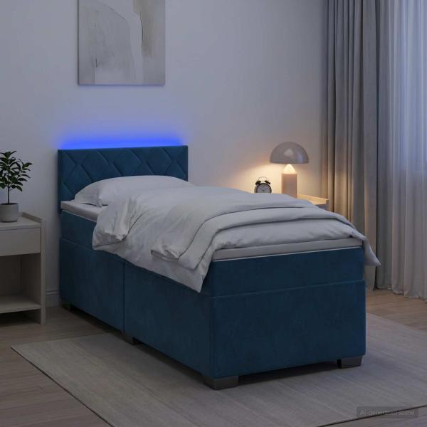 Boxspringbett mit Matratze und LED Blau 90 x 190 cm Samt