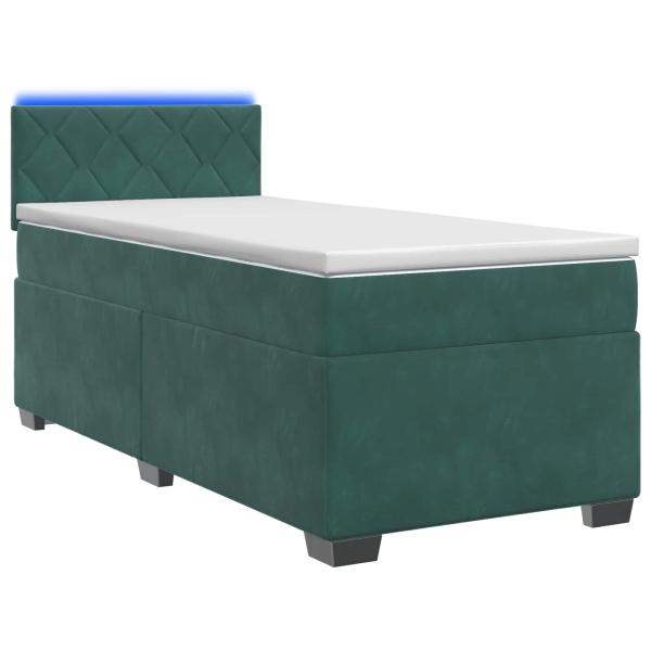 Boxspringbett mit Matratze und LED Dunkelgrün 100 x 200 cm Samt