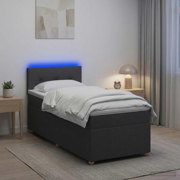 ARDEBO.de - Boxspringbett mit Matratze Dunkelgrau 90 x 200 cm Stoff