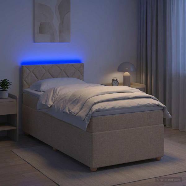 ARDEBO.de - Boxspringbett mit Matratze mit Kopfteil Creme 90 x 200 cm Stoff