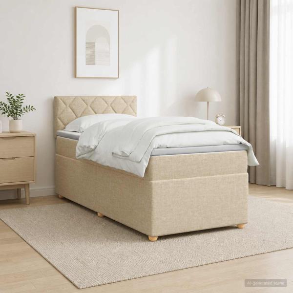 Boxspringbett mit Matratze mit Kopfteil Creme 90 x 200 cm Stoff