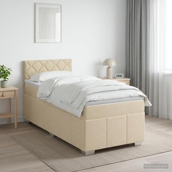 ARDEBO.de - Boxspringbett mit Matratze mit Kopfteil Creme 90 x 200 cm Stoff