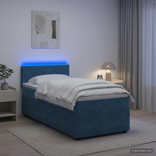 Boxspringbett mit Matratze mit Kopfteil Blau 90 x 190 cm Samt