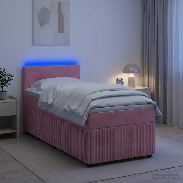 ARDEBO.de - Boxspringbett mit Matratze mit Kopfteil Rosa 90 x 200 cm Samt