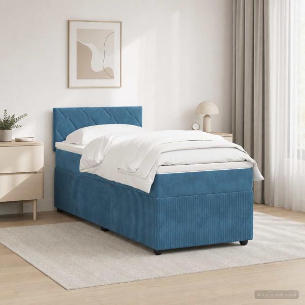 ARDEBO.de - Boxspringbett mit Matratze mit Kopfteil Blau 90 x 200 cm Samt