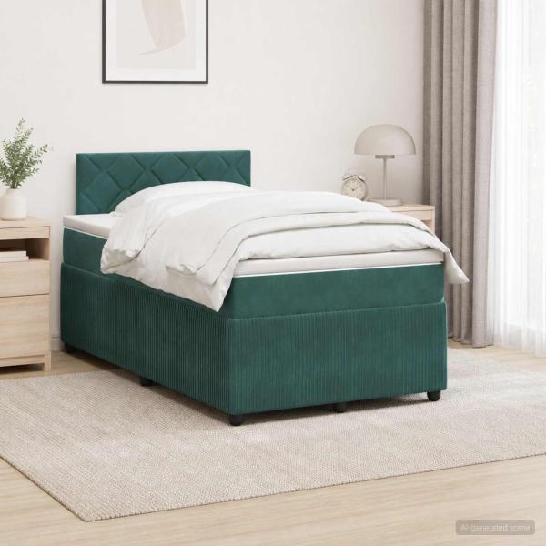 ARDEBO.de - Boxspringbett mit Matratze Dunkelgr?n 120 x 190 cm Samt