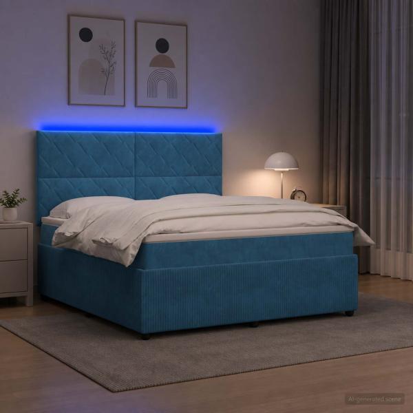 ARDEBO.de - LED Boxspringbett mit Matratze Blau 160 x 200 cm Samt