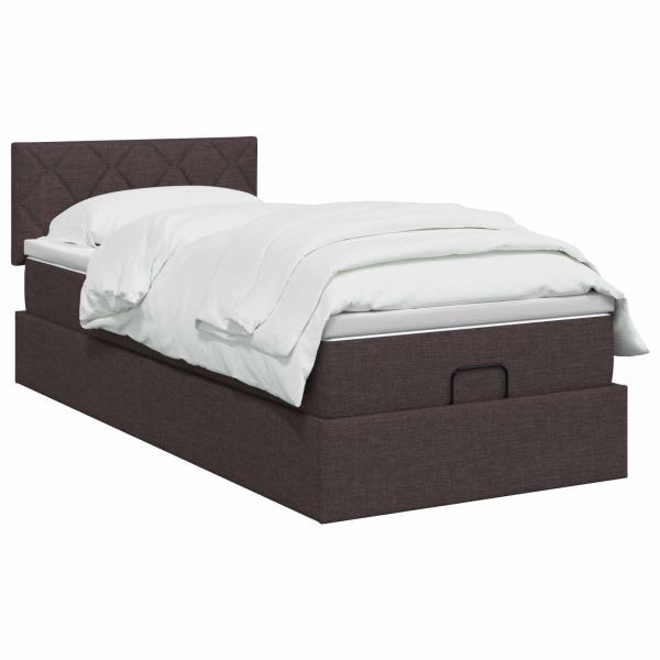 Ottoman Bett mit Matratze Dunkelbraun 90 x 190 cm Stoff