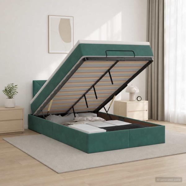 ARDEBO.de - Ottoman Bett mit Matratze Dunkelgr?n 120 x 190 cm Samt