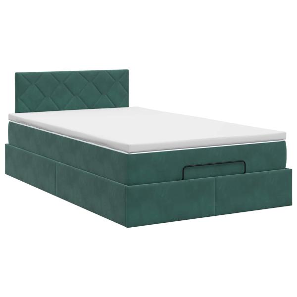 Ottoman Bett mit Matratze Dunkelgr?n 120 x 190 cm Samt