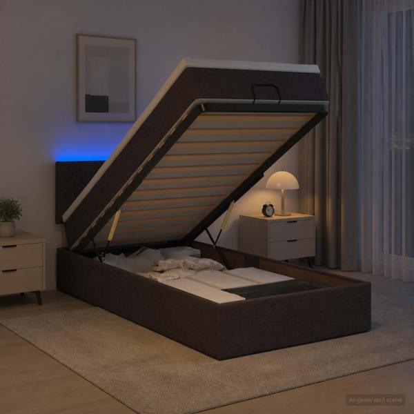 Ottoman-Bett mit Matratze und LED Dunkelbraun 90 x 190 cm Stoff