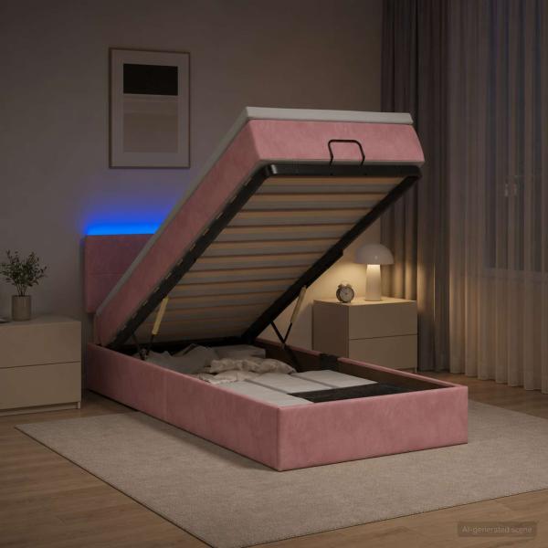 ARDEBO.de - Ottoman-Bett mit Matratze und LED Rosa 90 x 200 cm Samt
