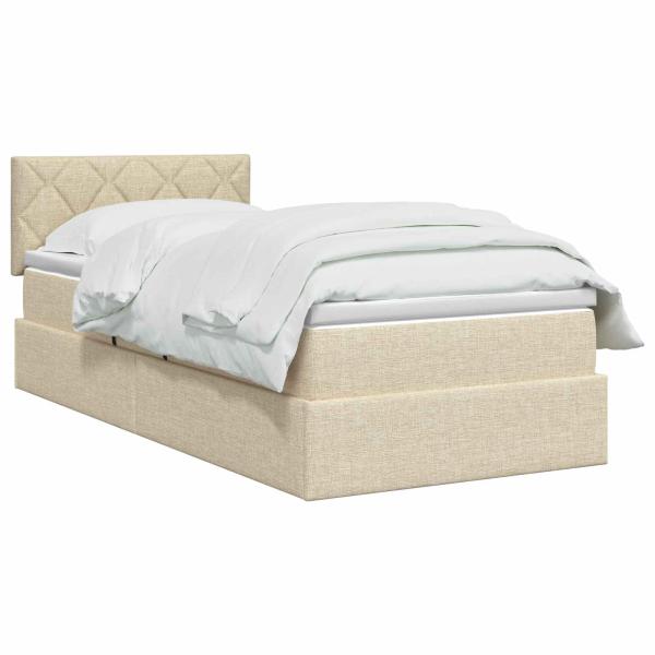 Aufbewahrungsbett mit Matratze Creme 90 x 200 cm Samt